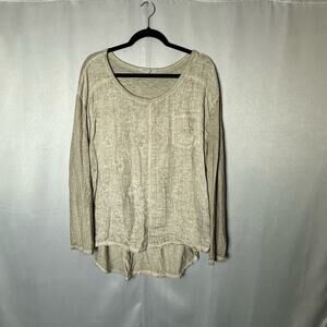 Women's Tempo Paris Oversized Linen Front Blouse- Tan with Silver Stars- Size L